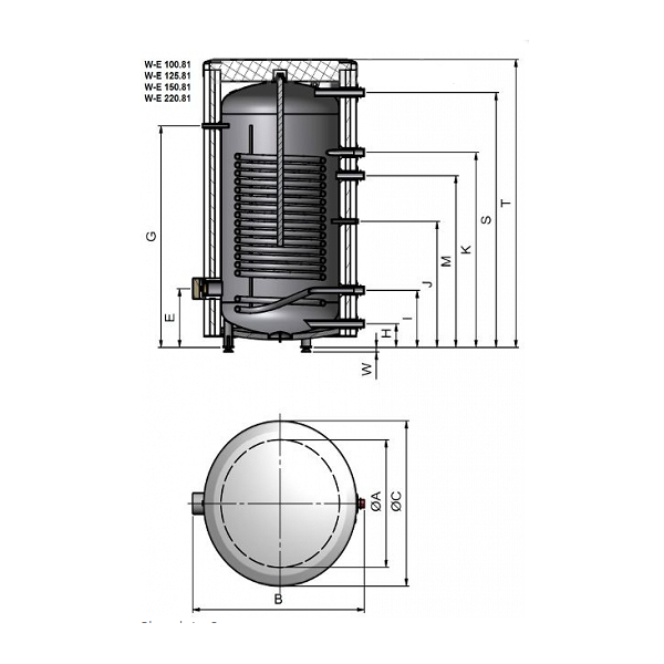 Biawar Wymiennik Mega W-E-220.81 220L z wężownicą spiralną (14340)