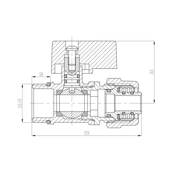 Invena Kurek kulowy MINI z dławikiem ze złączką pex GZ½" x 16mm x 2mm - ZK-57-N15