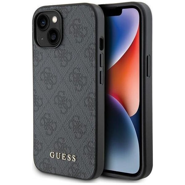 Guess Guess GUHCP15SG4GFGR iPhone 15 6.1" szary/grey hard case 4G Metal Gold Logo