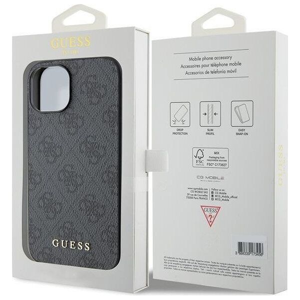 Guess Guess GUHCP15SG4GFGR iPhone 15 6.1" szary/grey hard case 4G Metal Gold Logo