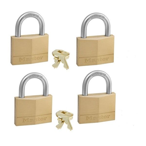 MasterLock Zestaw 4x Kłódka mosiężna 50mm - HS/25mm - 6mm - na jeden klucz - 150EURQNOP