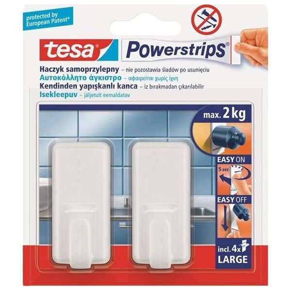 Tesa Haczyk samoprzylepny Powerstrips 2 szt. prostokątny biały - 59701-00000-00
