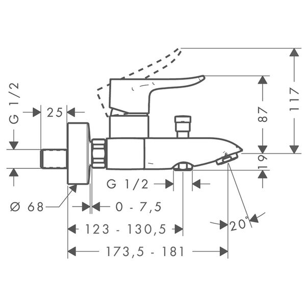 Bateria wannowa Hansgrohe Metris ścienne chrom (31480000)