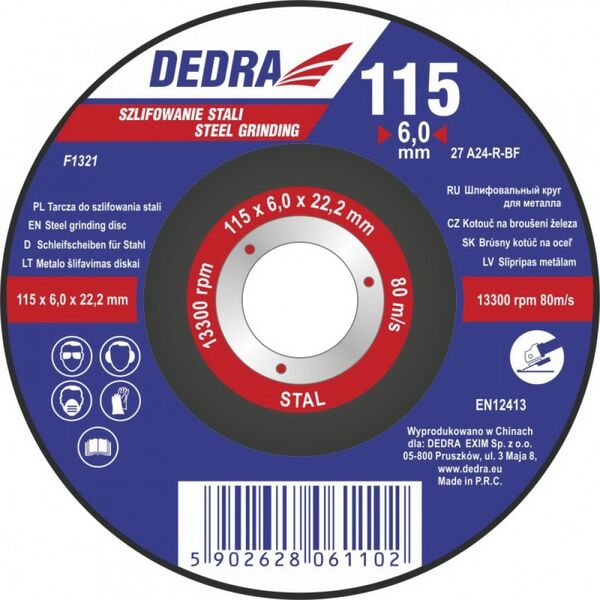 Dedra Tarcza 125x6,0x22.2mm do szlifowania stali - F1322