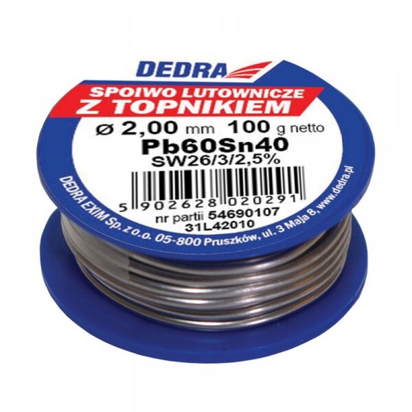Dedra Lut z topnikiem Pb60Sn40 2mm 100g na szpuli - 31L42010