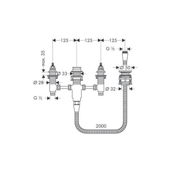 Hansgrohe Zestaw podstawowy baterii wannowej 4-otworowej Focus do montażu na brzeg wanny (13244180)