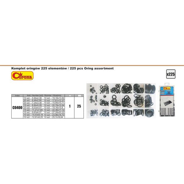 Corona Komplet oringów 225szt. (C0400)