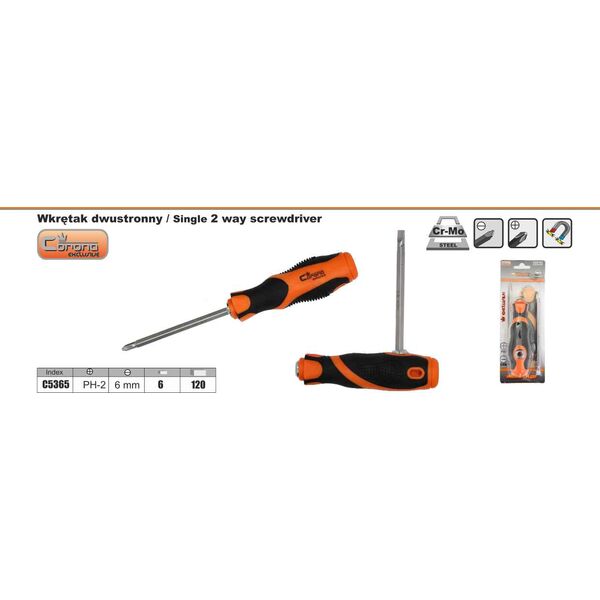 Corona Wkrętak dwustronny płaski/krzyżakowy 6mm/PH2 - C5365