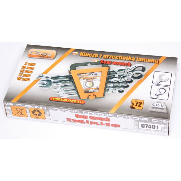 Corona Zestaw kluczy płasko-oczkowych z grzechotką i przegubem 8-19mm 5szt. (C7401)