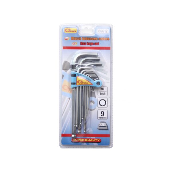 Corona Zestaw kluczy imbusowych hex typ L 1/16-3/8" z kulką 9szt. (C6612)