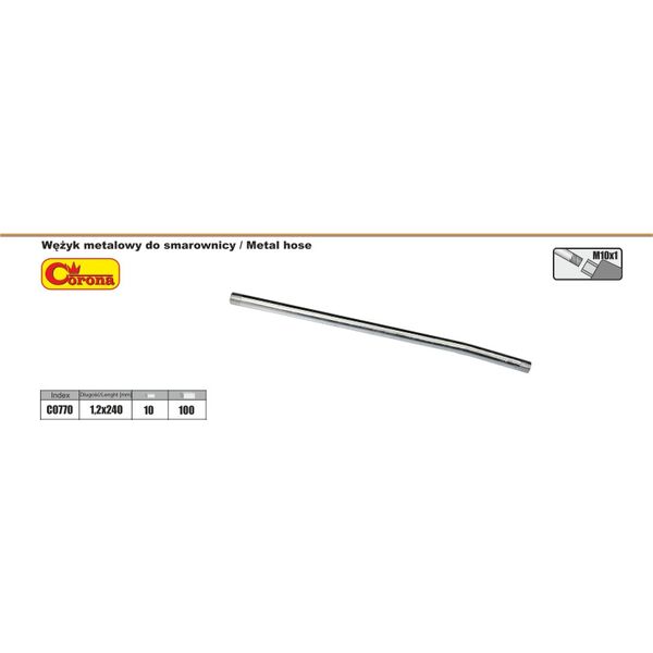 Corona Wężyk metalowy do smarownicy 1,2x240mm gwint M10x1 - C0770