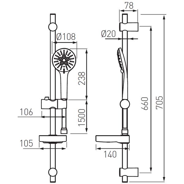 Zestaw prysznicowy Ferro Nessa przesuwny chrom (N350B)