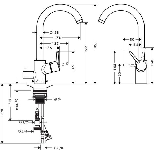 Bateria kuchenna Hansgrohe Talis S² Variarc stojąca chrom (14875000)