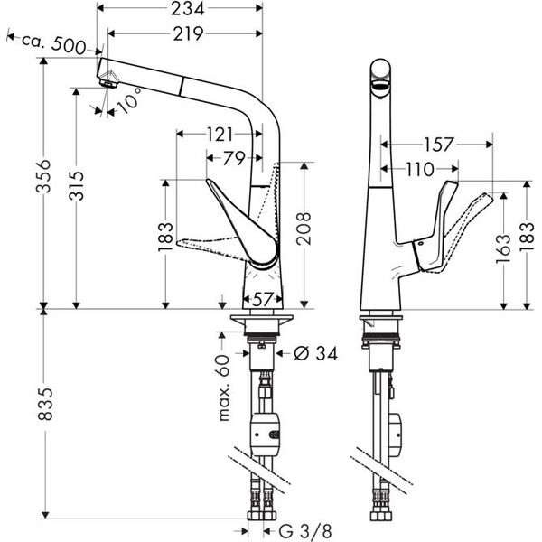 Bateria kuchenna Hansgrohe Metris stojąca chrom (14821000)