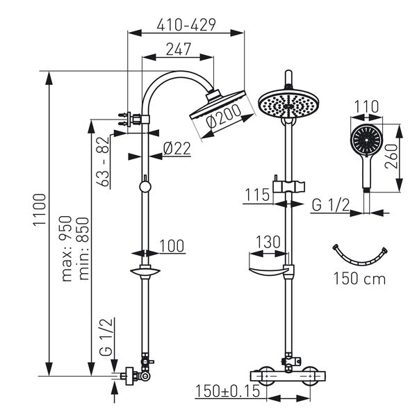 Zestaw prysznicowy Ferro Trinity z deszczownicą z baterią termostatyczną chrom (NP71-TRM7U)