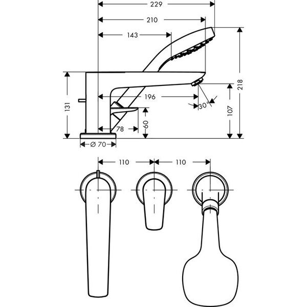 Bateria wannowa Hansgrohe Talis E 3-otworowe chrom (71730000)