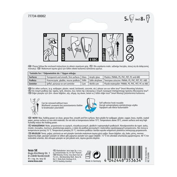 Tesa Haczyki samoprzylepne przezroczyste do 0,2kg 5szt. (H7773402)