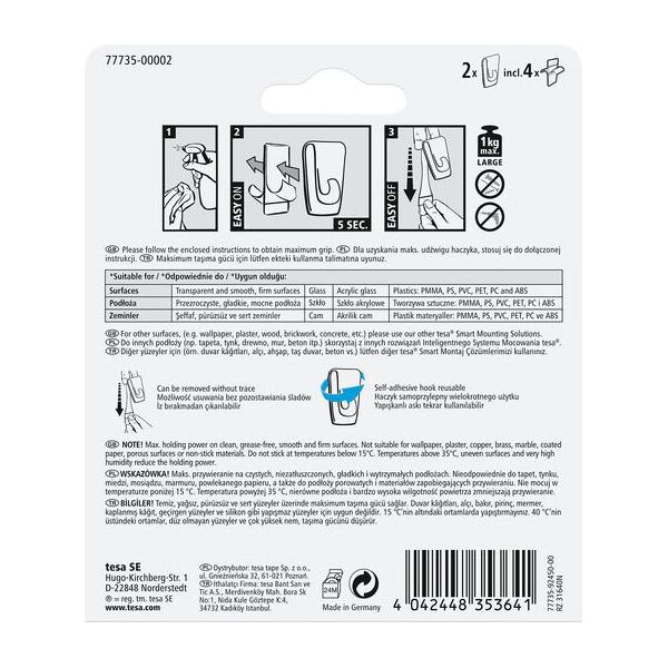 Tesa Haczyki samoprzylepne przezroczyste do 1kg 2szt. (H7773502)