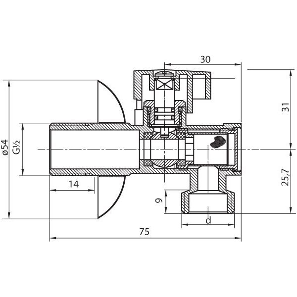 Perfexim Zawór kątowy z ﬁltrem 1/2"x3/4"  (02-011-1520-000)
