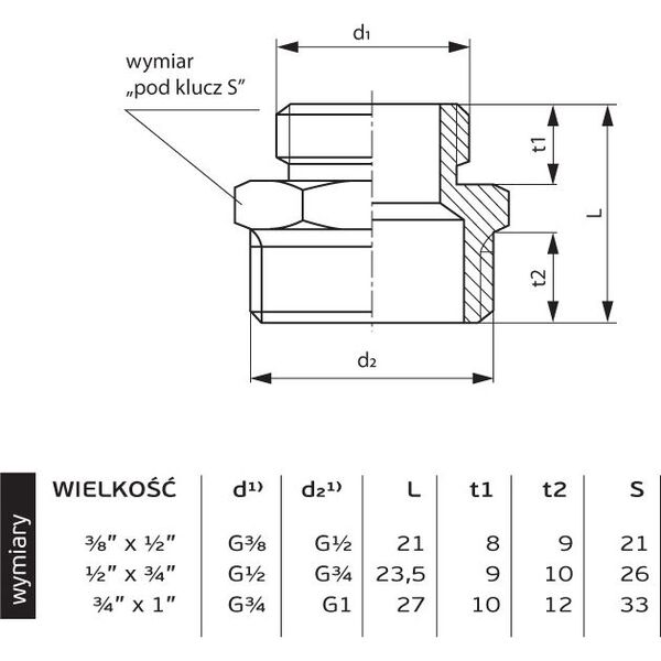 Perfexim Nypel redukcyjny mosiężny GZ 1/2" x 3/8" (07-209-1510-000)