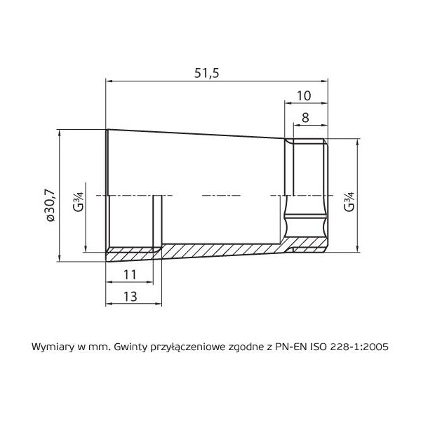 Perfexim Chrom przedłużka mosiądz WZ 3/4" pod baterię naścienną PHA-351 G3/4 WZ PN16 (07-351-0200-000)