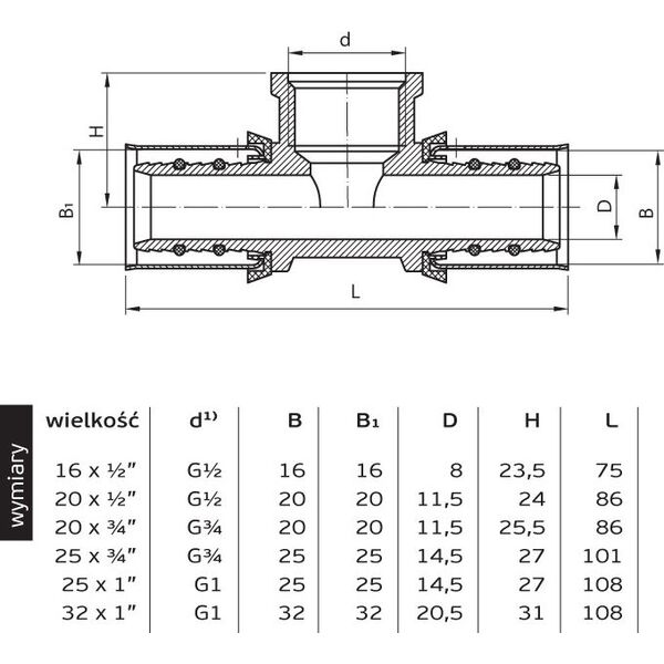 Perfexim Trójnik zaprasowywany 73A GW 16mm x 1/2" x 16mm (62-071-1615-000)