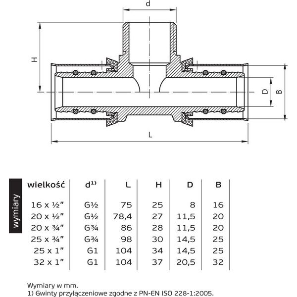 Perfexim Trójnik zaprasowywany wkrętny 739 16xG1/2x16 Z (62-739-1615-000)