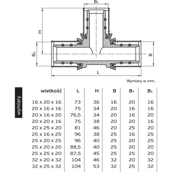 Perfexim Trójnik zaprasowywany 73C 20 x 20 x 16mm (62-73C-2020-000)