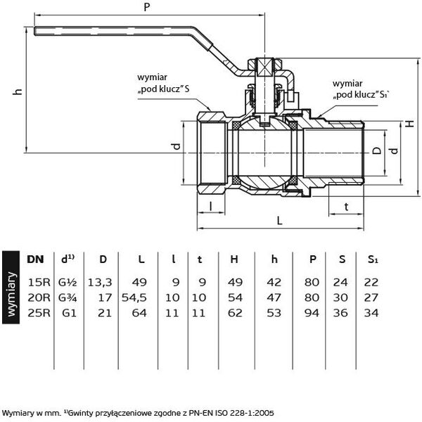 Perfexim Zawór kulowy wodny WZ DN25 rączka 1040 G1 WZ PN16 C DN25 [6/60]