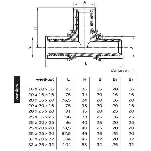 Perfexim Trójnik zaprasowywany 73C 25x16x25 (62-73C-2516-000)