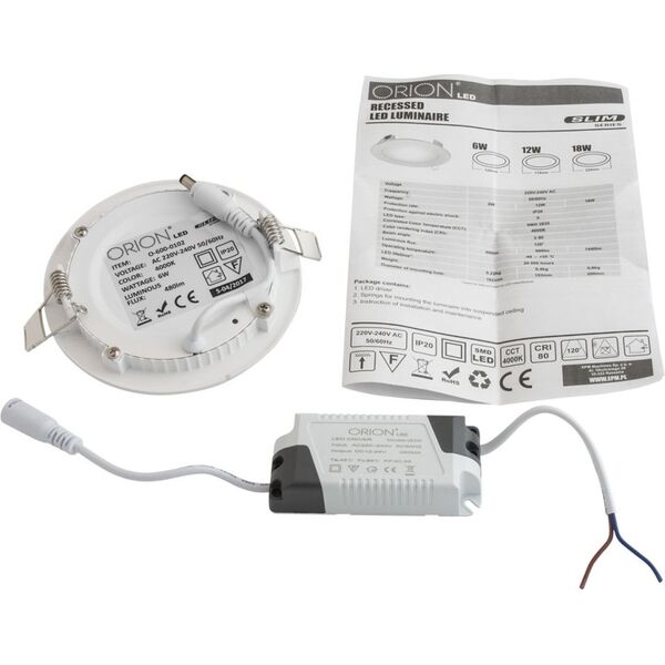 Orion PANEL LED PODTYNKOWY OKRĄGŁY SLIM 12W, 960LM, 175MM [jm.SZT] - O-600-0103