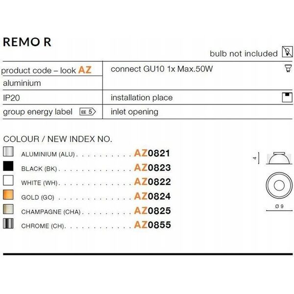 Lampa wisząca Azzardo Odbłyśnik wkład do oprawy Azzardo Remo R biały (GM4103R)