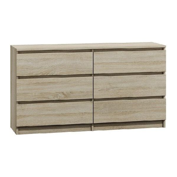 Topeshop Komoda 140cm 6 szuflad kolor dąb sonoma