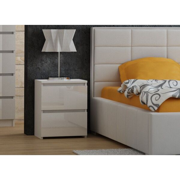 Topeshop Szafka stolik nocny 2 szuflady biały połysk /m2 (M2 BIEL POŁYSK FRONT)