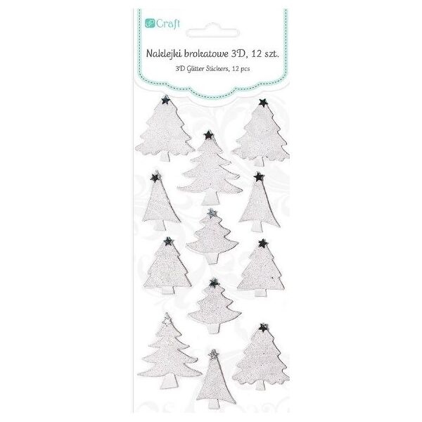 DP Craft Naklejki brokatowe 3D - choinki, 12 szt. white (DPNB-006)
