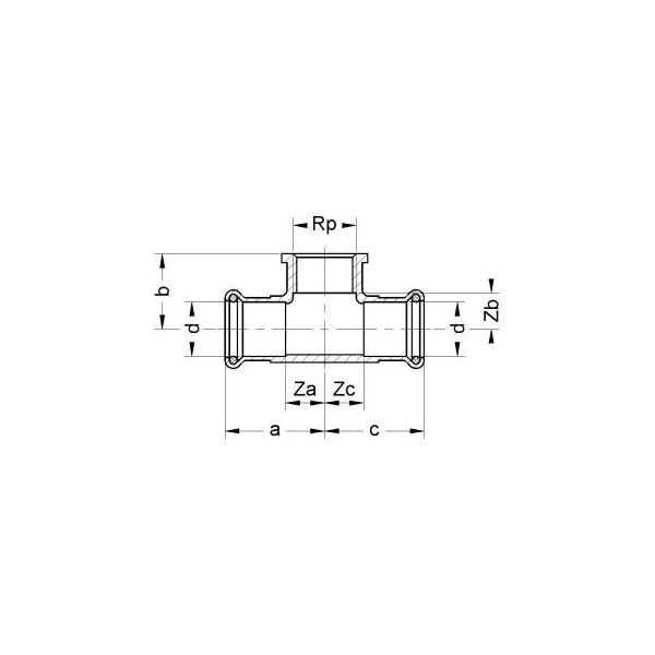 SANHA Purapress Trójnik miedziany ZW x GW x ZW 18mm x 1/2" x 18mm (181301812)