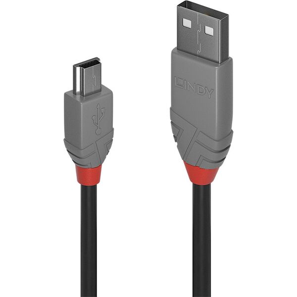 Kabel USB Lindy USB-A - miniUSB 2 m Szary (36723)