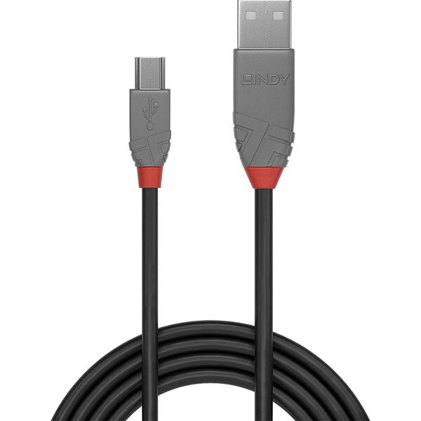 Kabel USB Lindy USB-A - miniUSB 2 m Szary (36723)