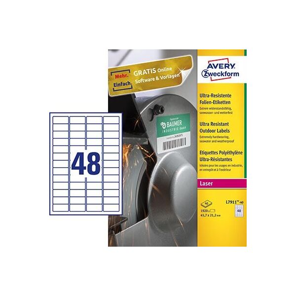 Avery Zweckform ETYKIETY ZF L7911-40 ULTRA RESISTANT 47,7X21,2 MM, 40 ARKUSZY