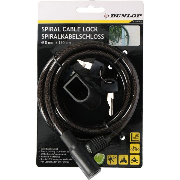 Dunlop Zapięcie rowerowe 8mmx150cm na klucz czarne (56375)