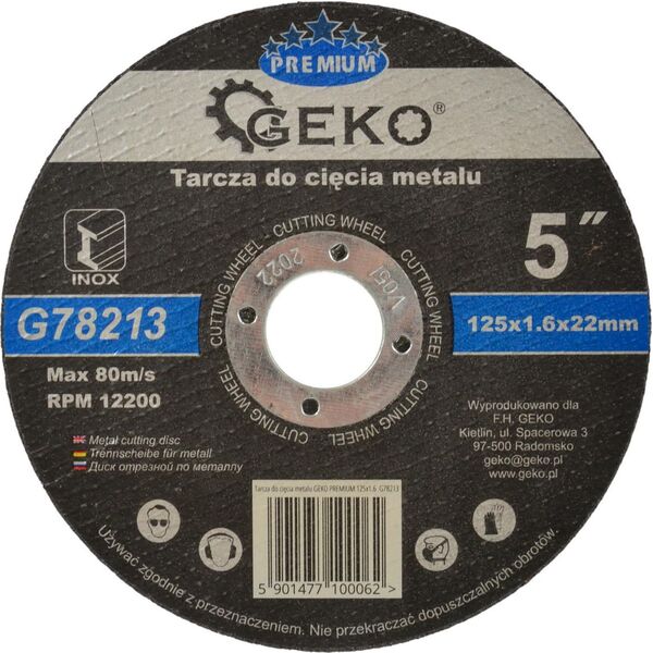 Geko tarcza do cięcia metalu Premium 125x1.6 Inox (G78213)
