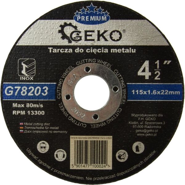 Geko tarcza do cięcia metalu Premium 115x1.6 Inox (G78203)