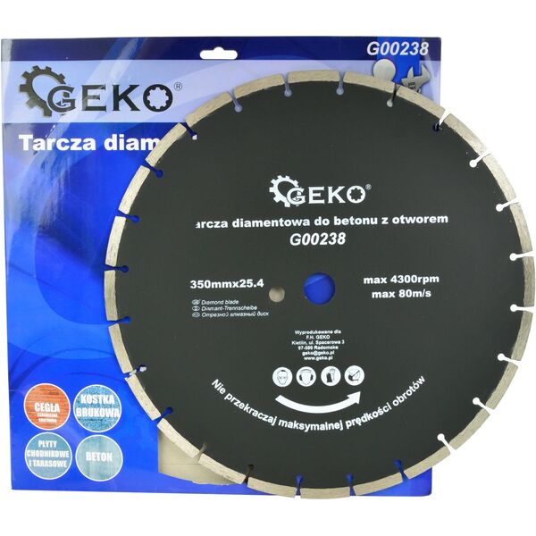 Geko tarcza diamentowa do betonu 350mm x 25,4mm z dodatkowym otworem (G00238)