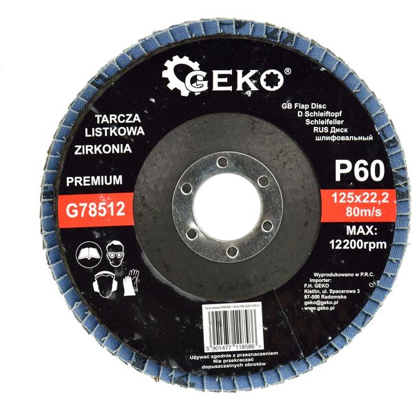 Geko Tarcza listkowa"CYRKON" 125mm P60 GEKO PREMIUM(10/200)
