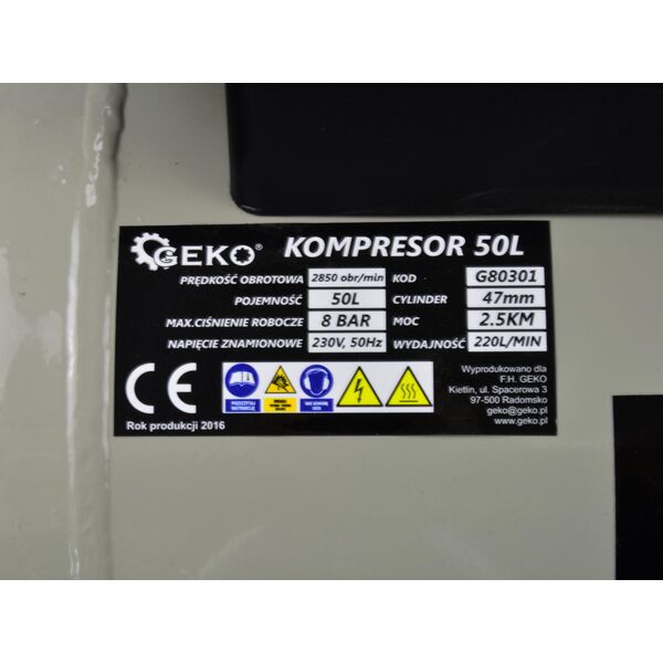 Sprężarka Geko 8bar 50L (vx523)
