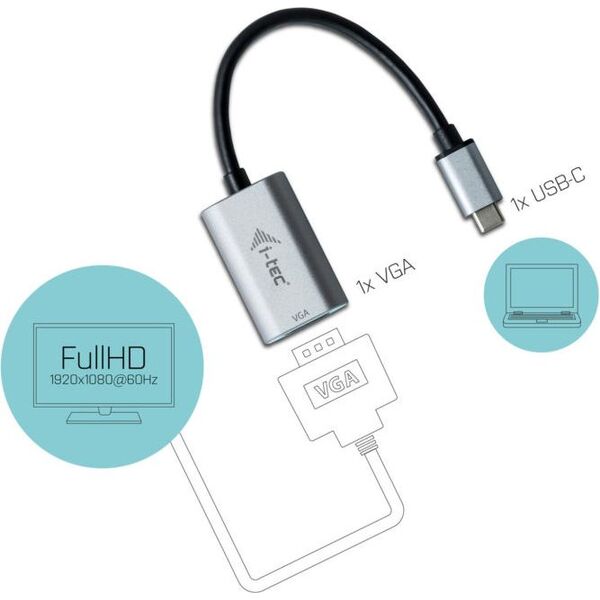 Adapter USB I-TEC USB-C - VGA Srebrny  (C31METALVGA60HZ)