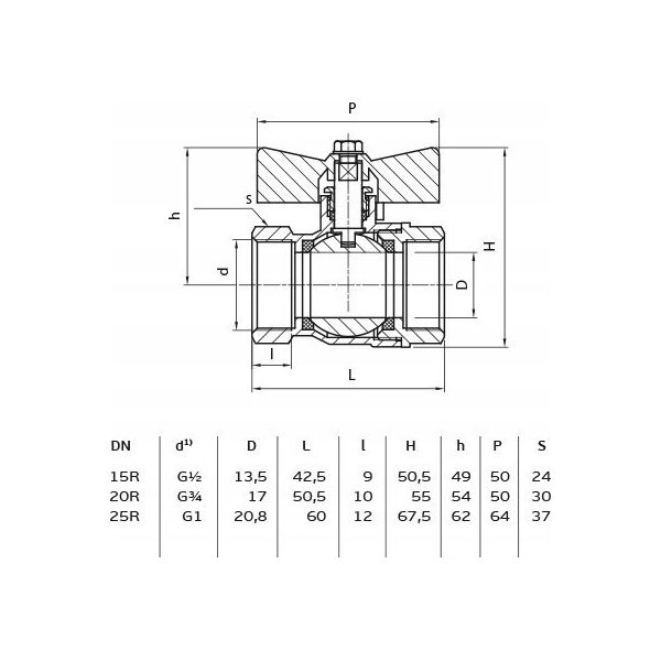 Perfexim Zawór kulowy wodny WW DN25 motylek 1041 G1 WW PN16 C DN25 [6/60]