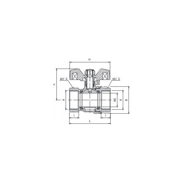 Perfexim Zawór kulowy wodny WW DN25 motylek 1041 G1 WW PN16 C DN25 [6/60]
