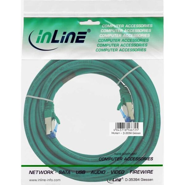 InLine Patch Cable - S / FTP (PiMf) - Cat.6A - 500MHz - Halogen Free - Copper - Green - 20m (76820G)