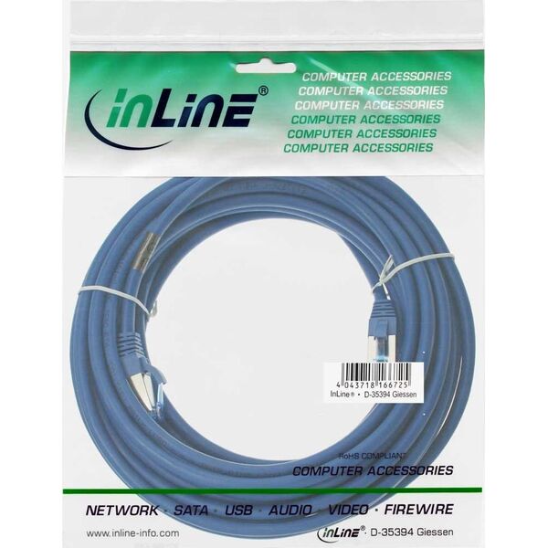 InLine Patch Cable - S / FTP (PiMf) - Cat.6A - 500MHz - Halogen Free - Copper - Blue - 20m (76820B)